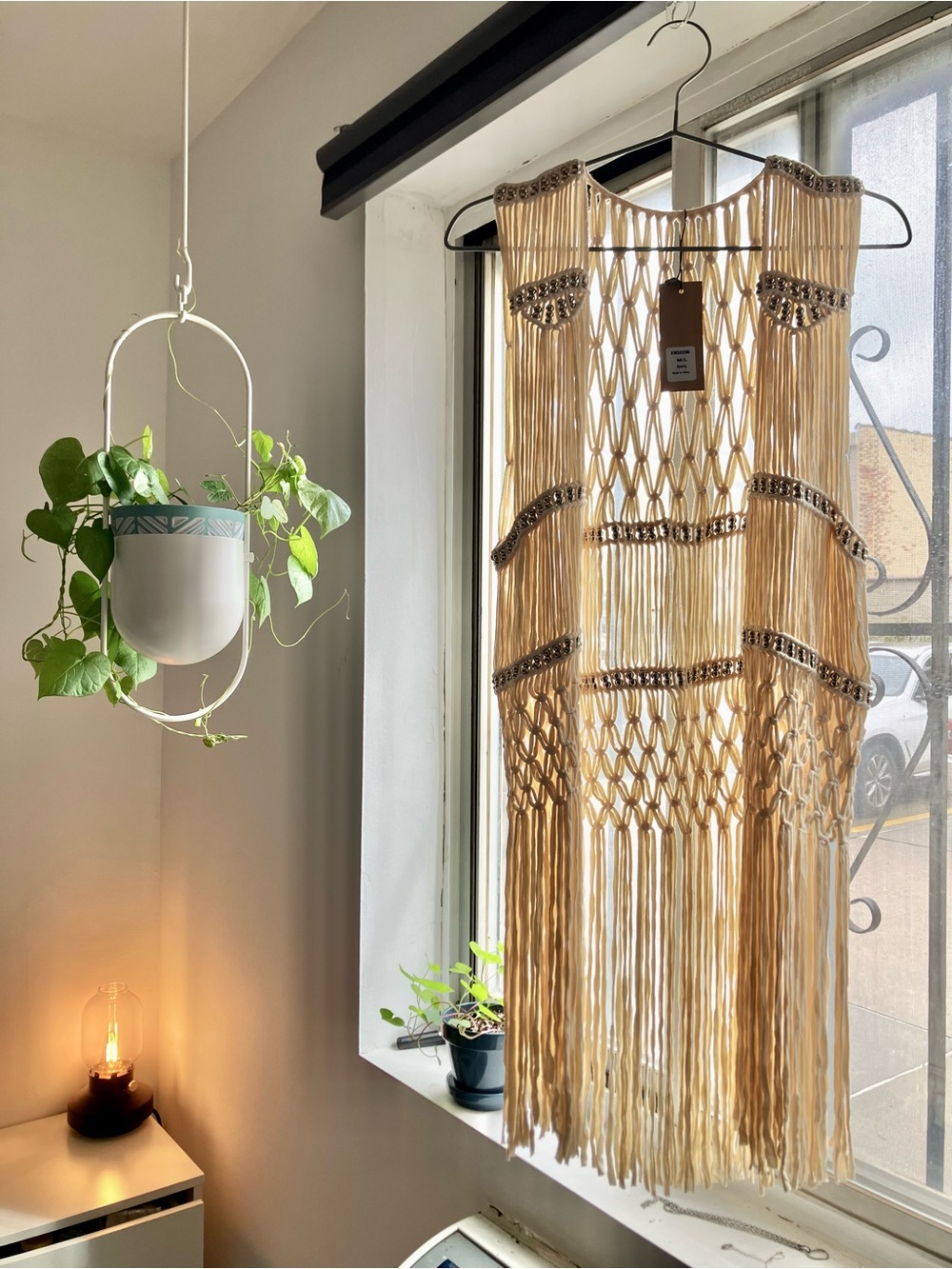 Handmade Macramé Beaded Fringe Vest in Natural Beige. Boho festival vibe